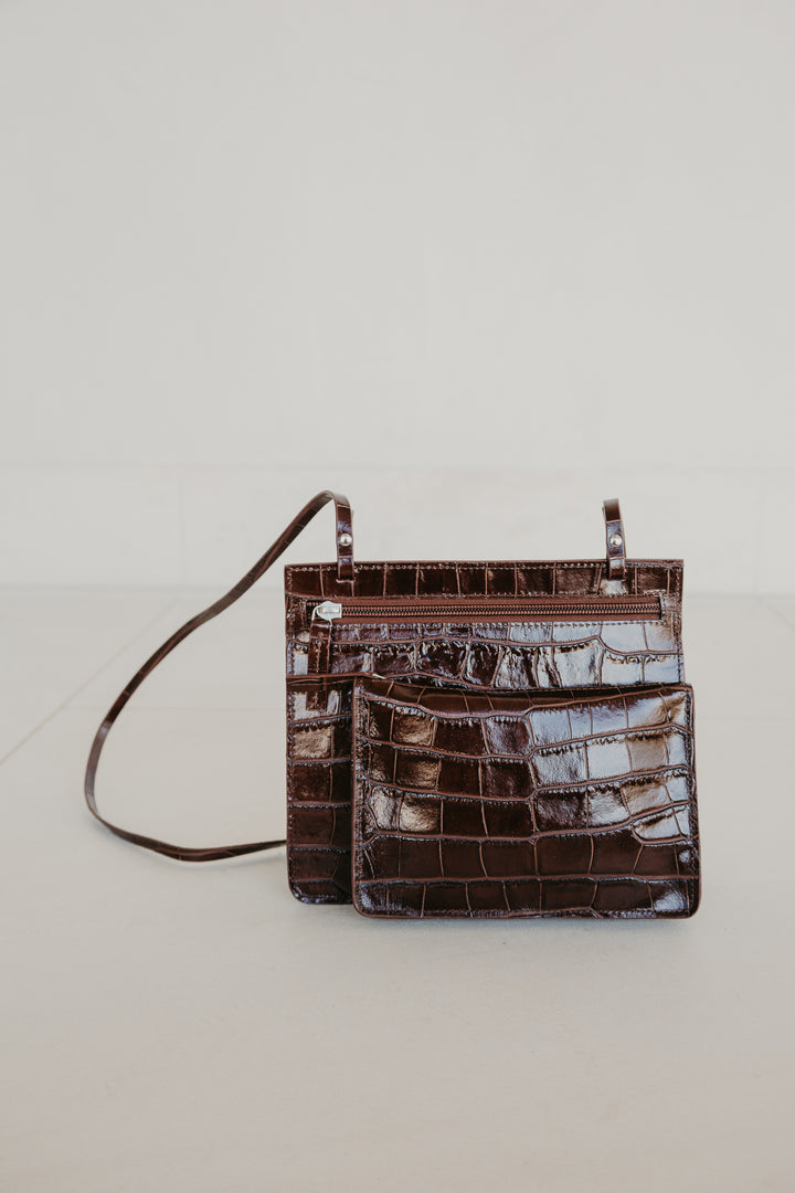 Double Pouch | Chocolate Croco