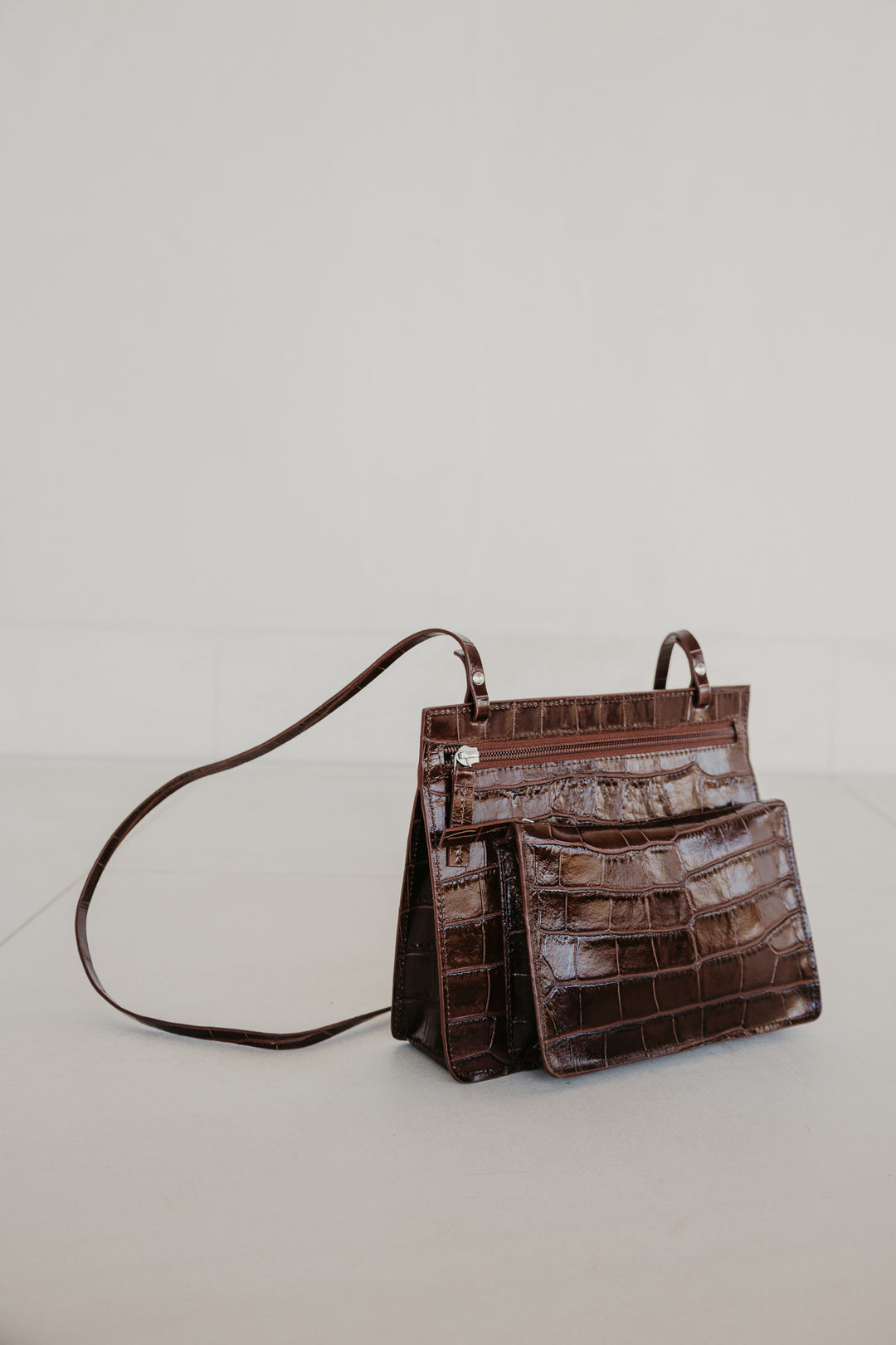 Double Pouch | Chocolate Croco