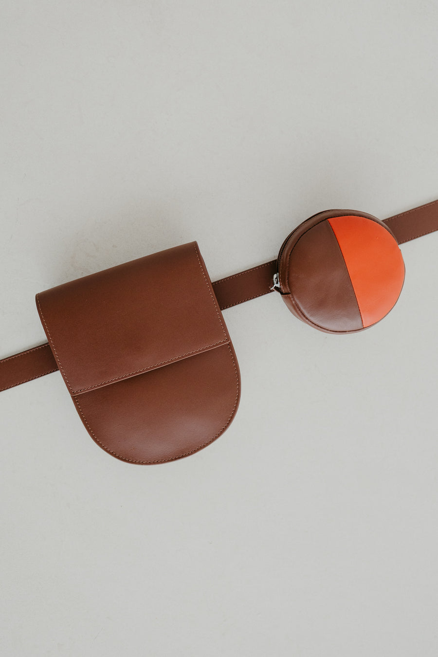 Belt Bag: Belt XL + Half Moon Dark Cognac + Pastille DEMI Naranja Cognac