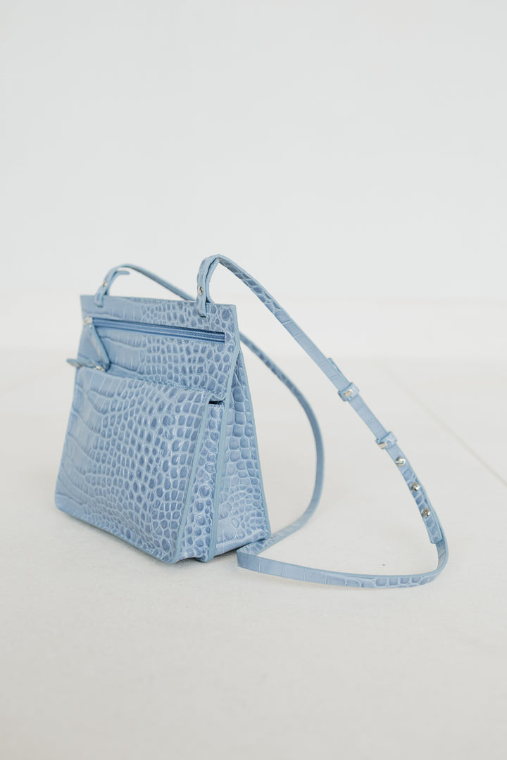 Double Pouch | Bleu Ciel Croco