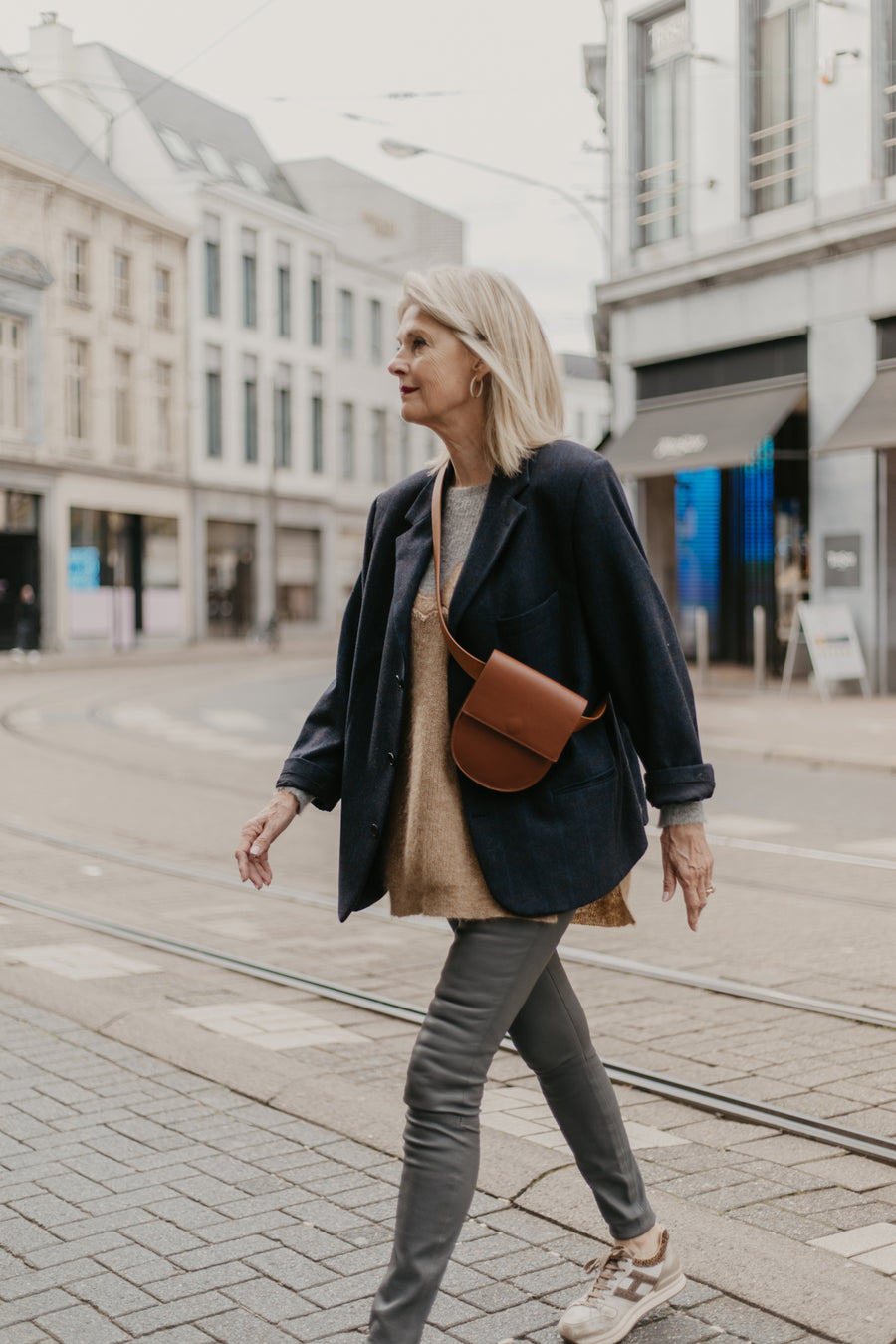 Riemtas: Riem XL Donker Cognac + Halve Maan Donker Cognac