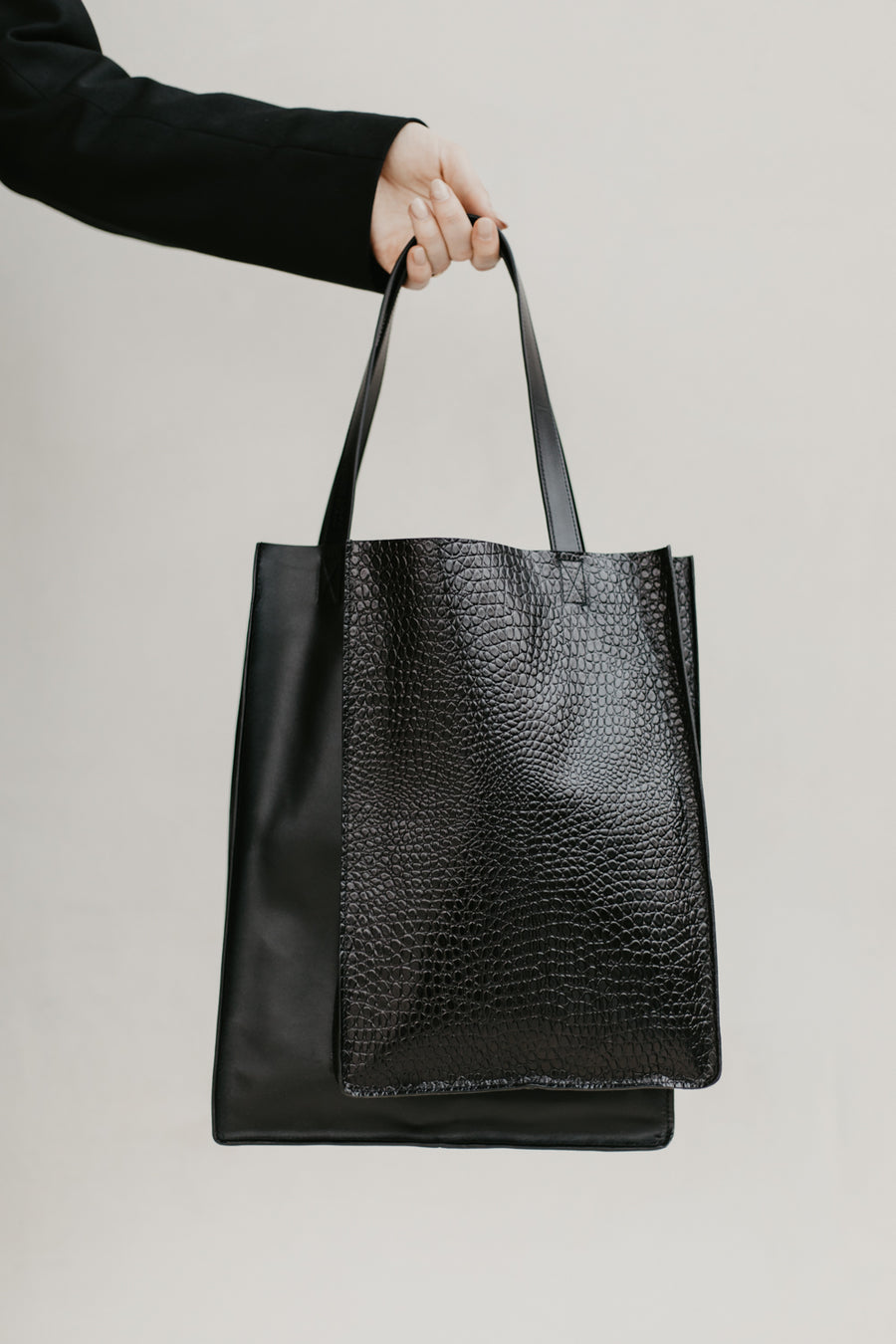 Dubbele Shopper | Combi Zwart Klein Croco