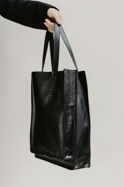 Dubbele Shopper | Combi Zwart Klein Croco