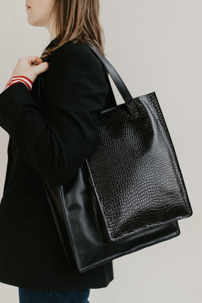 Dubbele Shopper | Combi Zwart Klein Croco