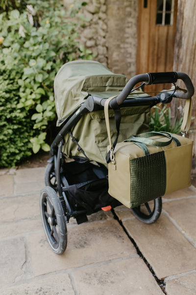 The Mommy Bag | Khaki / Green Metallic Croco