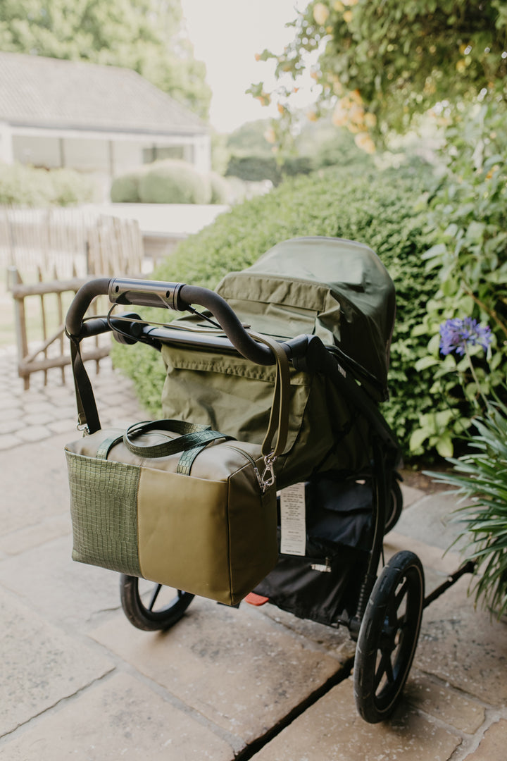 The Mommy Bag | Khaki / Green Metallic Croco