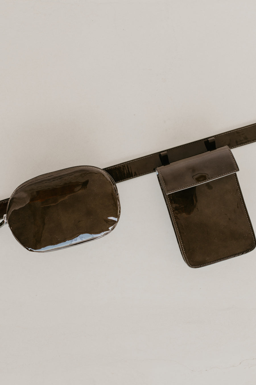 Belt Bag: Belt XL Khaki Laqué + Oval Belt Khaki Laqué + Rectangle Khaki Laqué