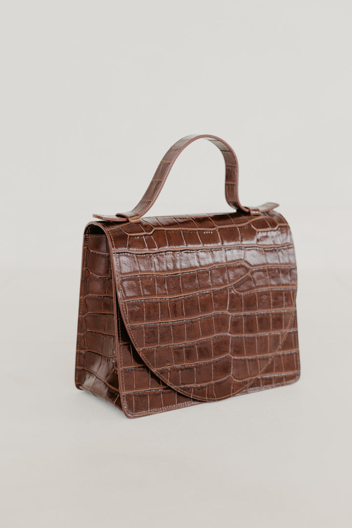 Mini Briefcase | Chocolate Croco Glans