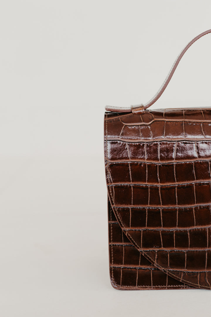 Mini Briefcase | Chocolate Croco Glans