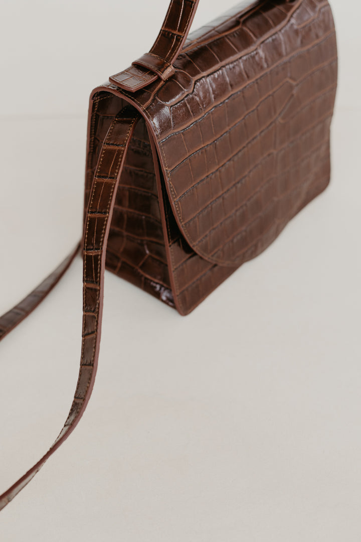 Mini Briefcase | Chocolate Croco Glans