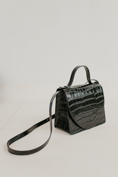 Mini Briefcase | Black Croco Glans