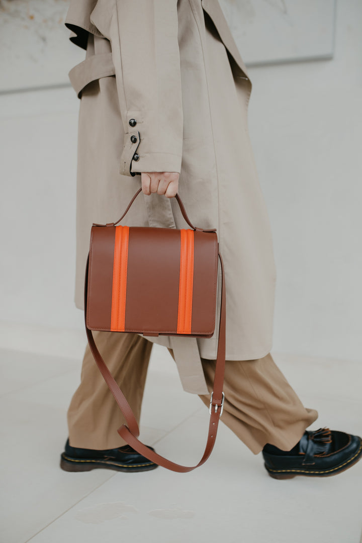 Mini Briefcase Doublé | Dark Cognac / Naranja