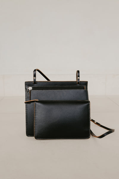 Double Pouch | Stitched Tricolor Black