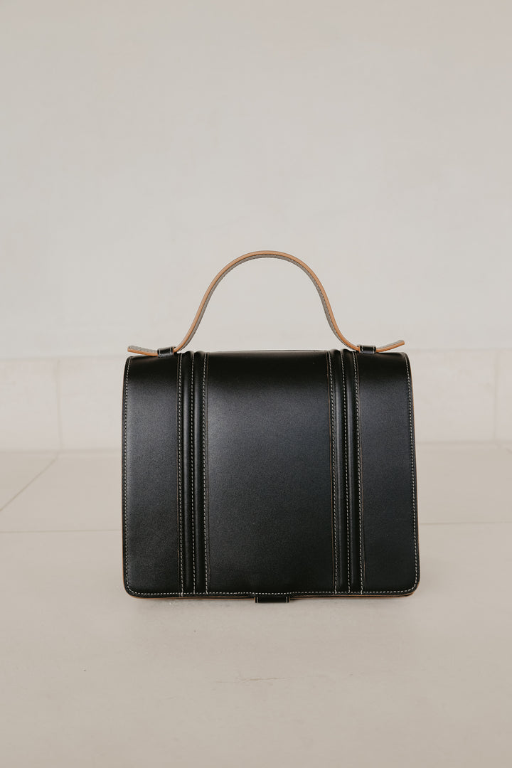 Mini Briefcase Doublé | Stitched Tricolor Black