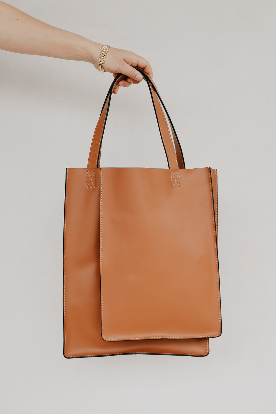 Double Shopper | Stitched Tricolor Cognac