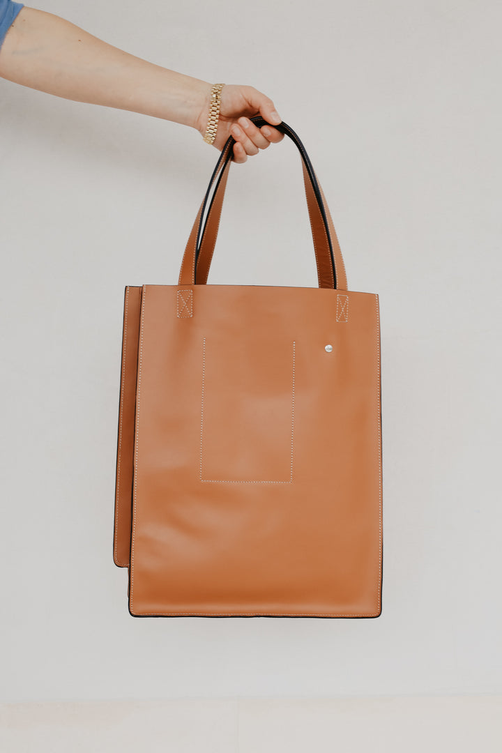 Double Shopper | Stitched Tricolor Cognac