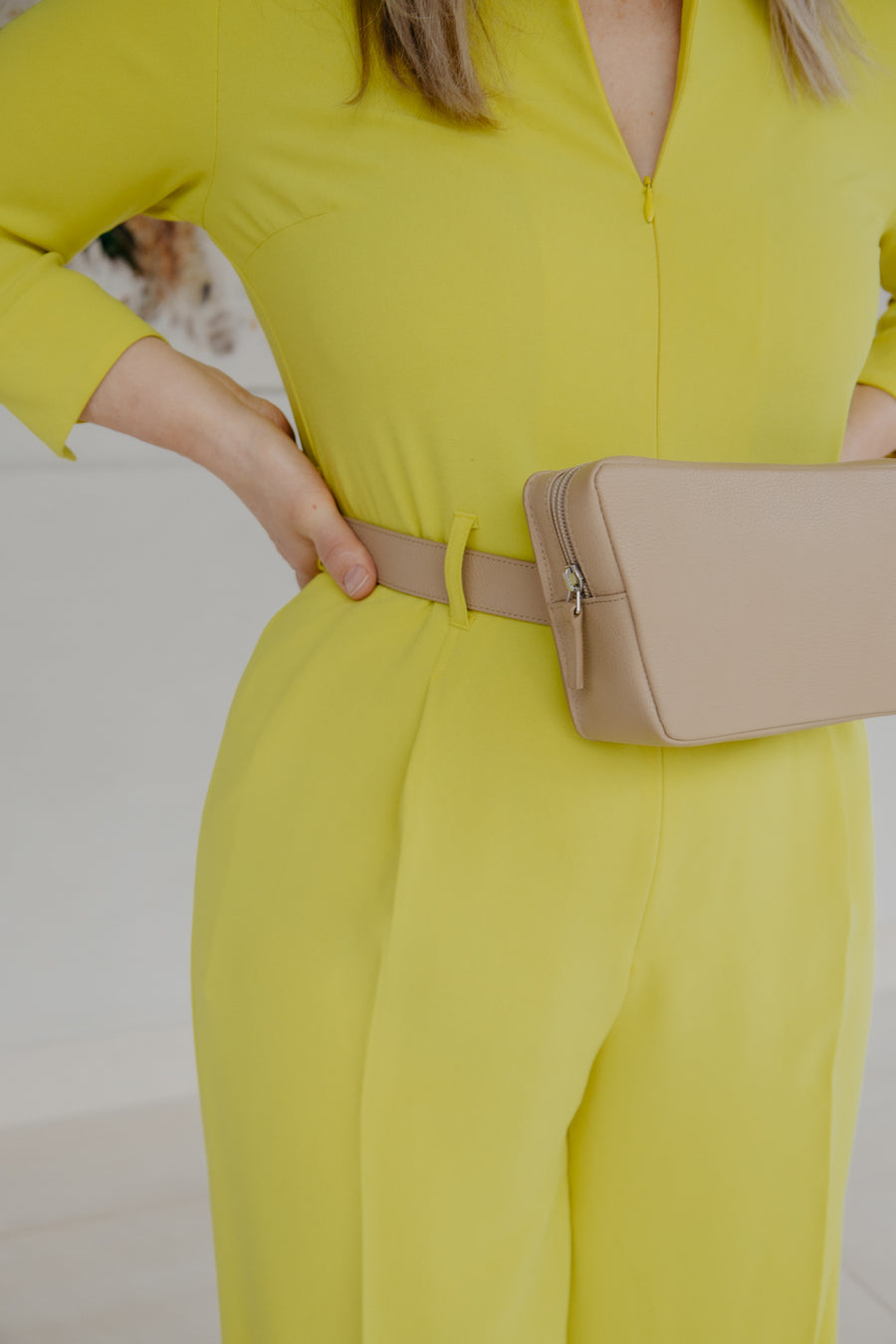 Belt Bag: Belt XL Beige Structured + Trapezium Beige Structured