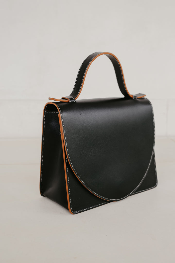 Mini Briefcase | Stitched Tricolor Black