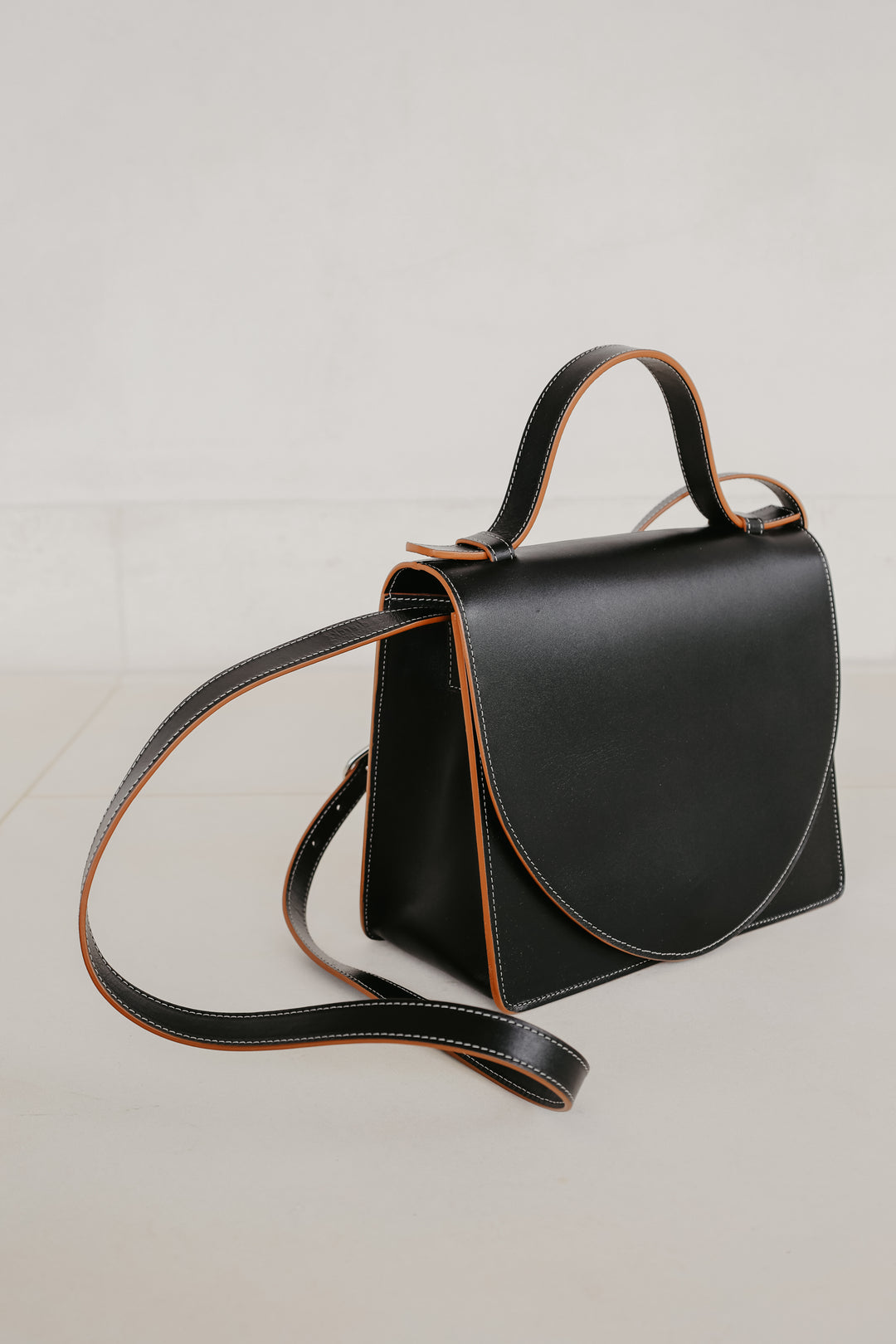 Mini Briefcase | Stitched Tricolor Black