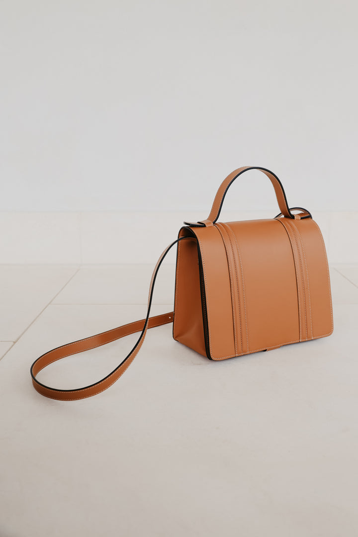 Mini Briefcase Doublé | Stitched Tricolor Cognac