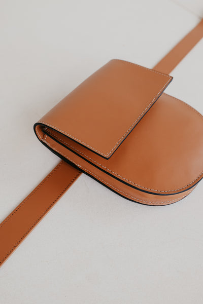 Belt Bag: Belt XL Light Cognac + Half Moon Stitched Tricolor Cognac