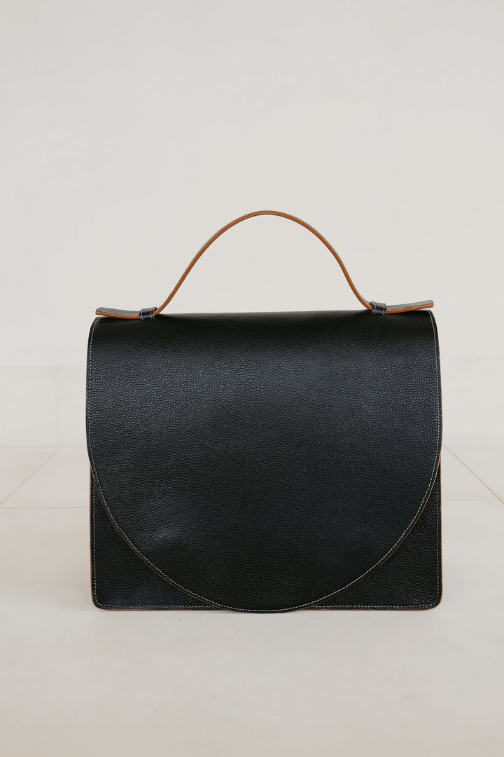 Midi Briefcase 2.0 | Stitched Tricolor Black Structured