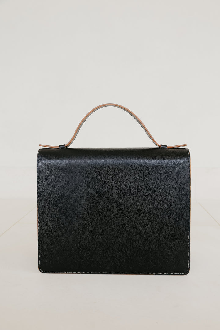 Midi Briefcase 2.0 | Stitched Tricolor Black Structured