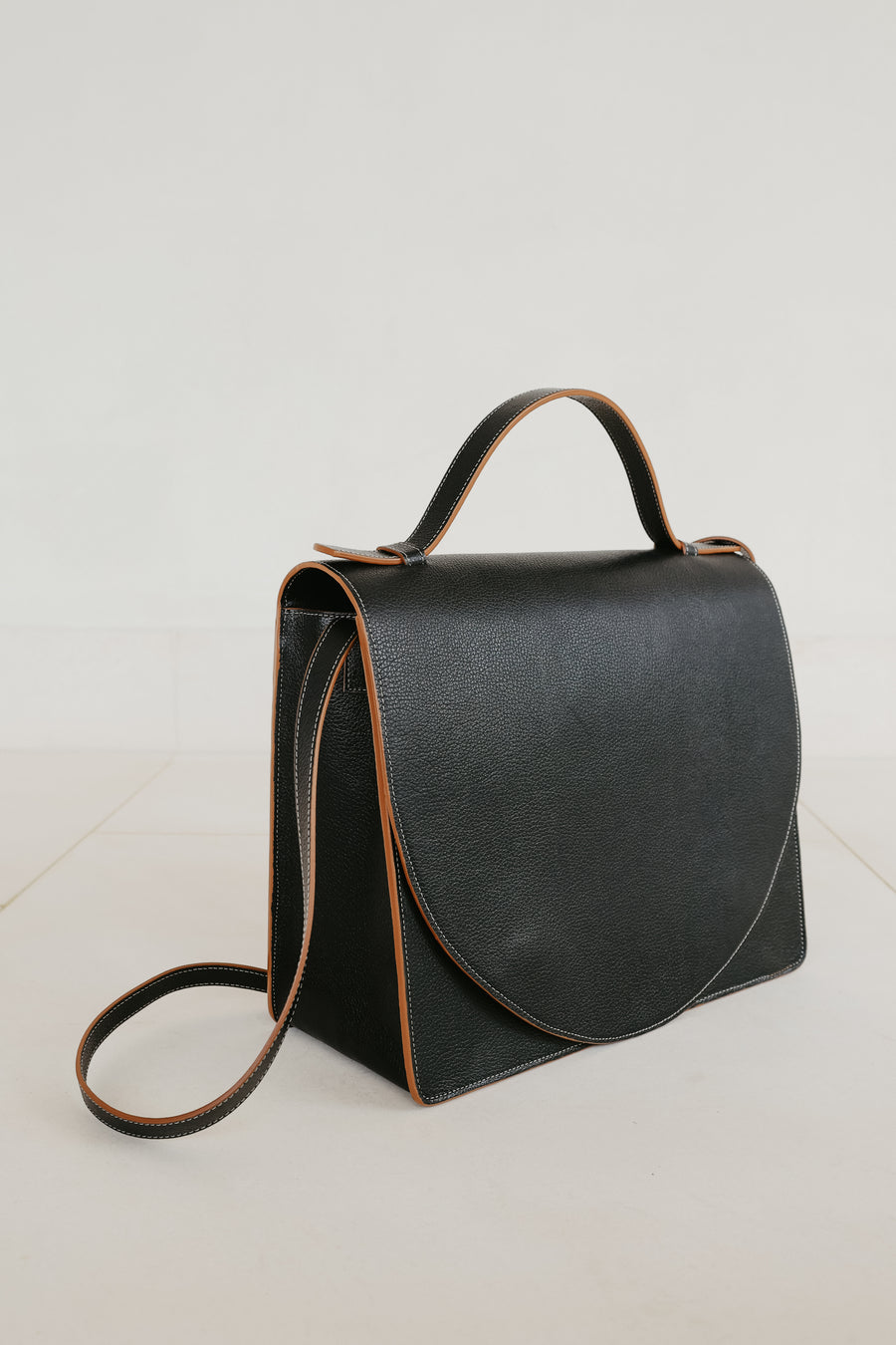 Midi Briefcase 2.0 | Stitched Tricolor Black Structured