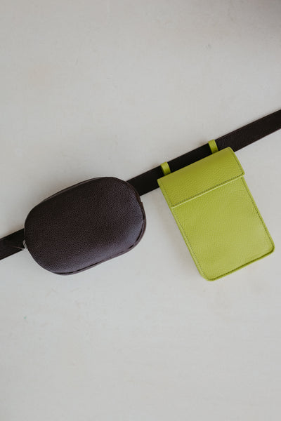 Belt Bag: Belt XL Ebony Structured + Rectangle Lime Structured + Oval Belt Ebony Structured