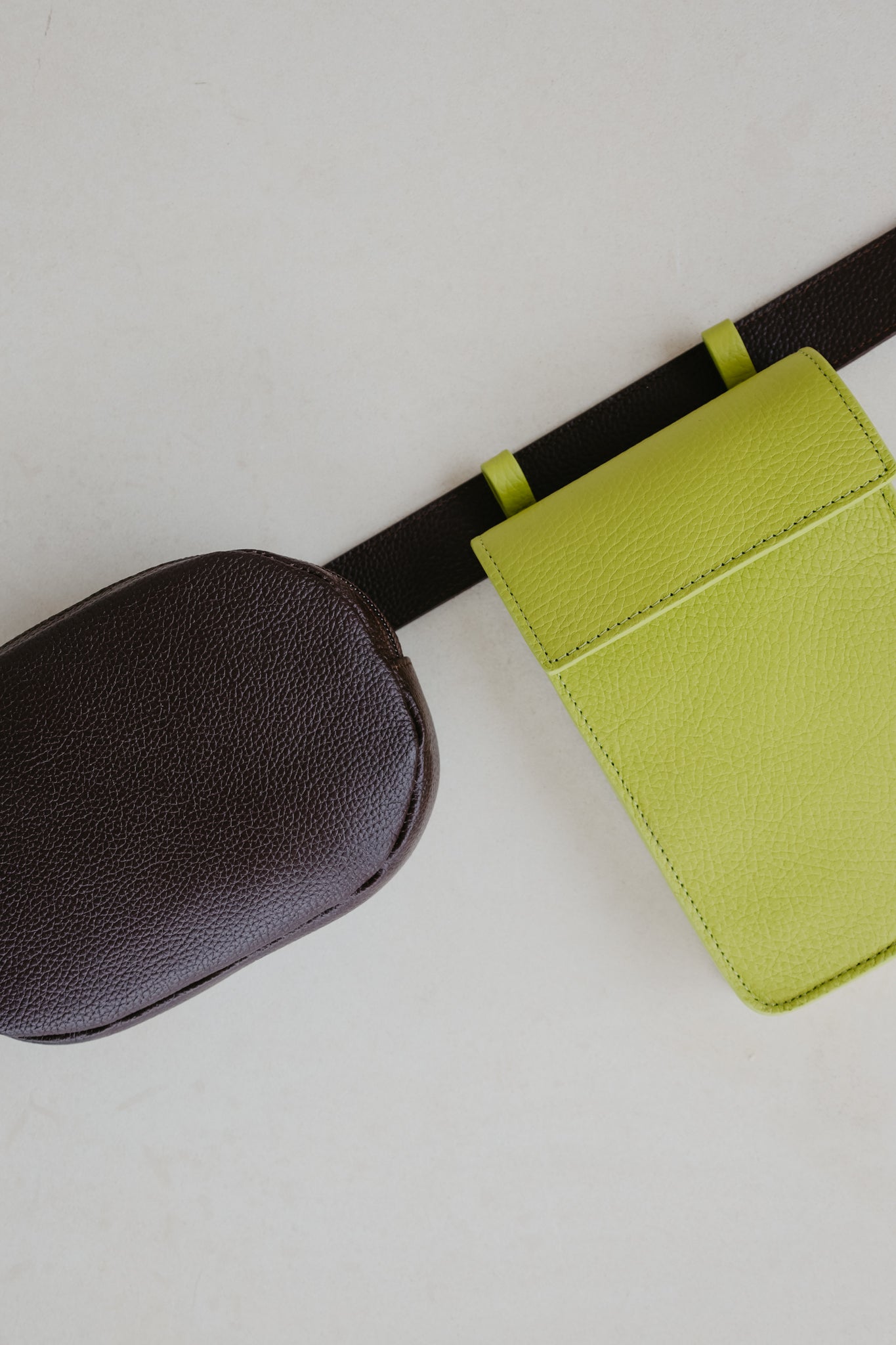 Belt Bag: Belt XL Ebony Structured + Rectangle Lime Structured + Oval Belt Ebony Structured