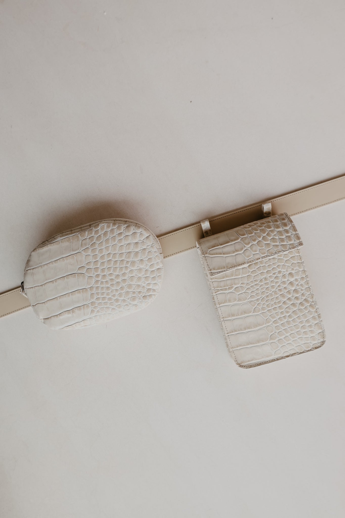 Belt Bag: Belt XL Beige Pure + Oval Belt White Croco + Rectangle White Croco