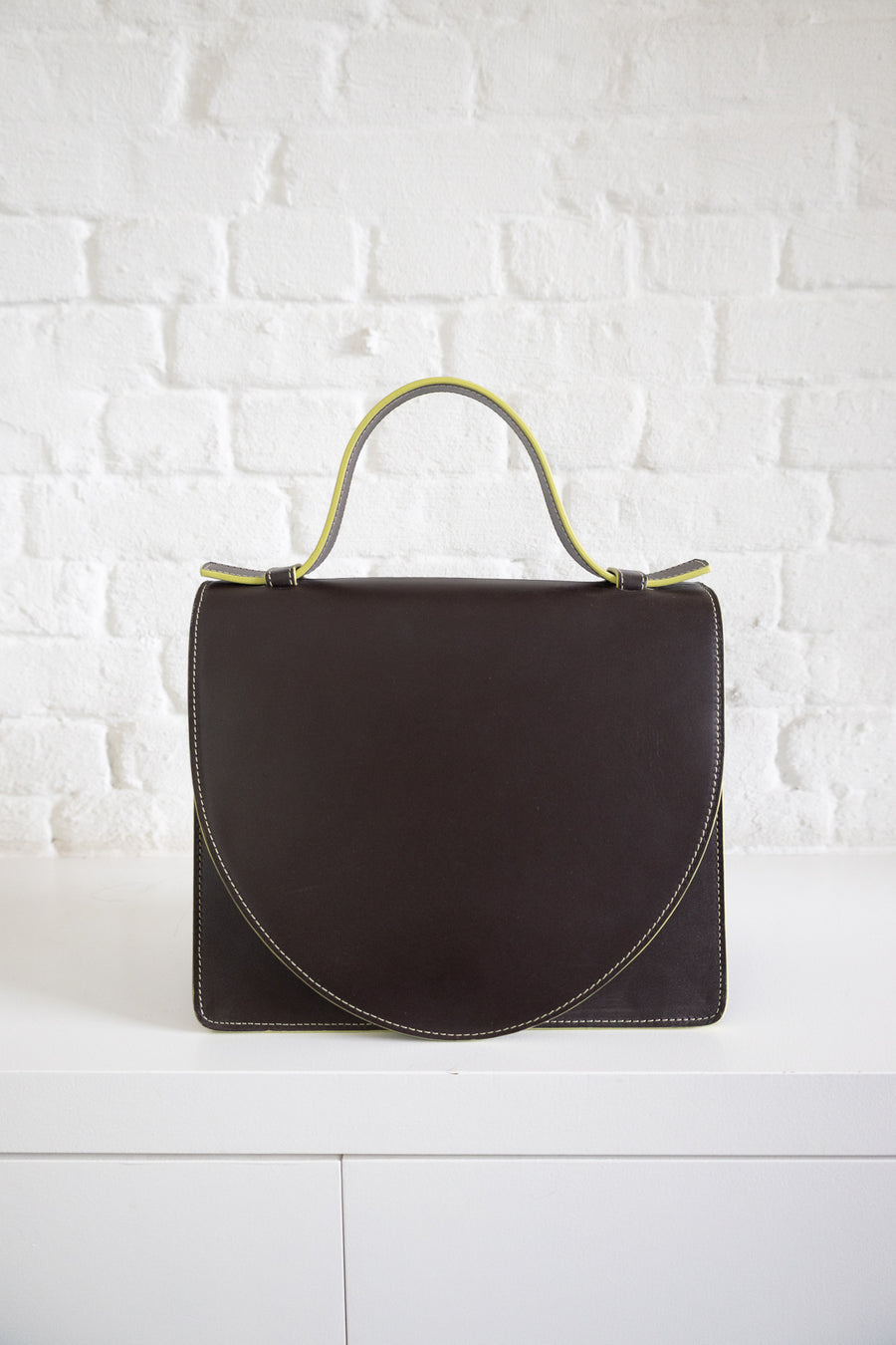 SS. Mini Briefcase Ebony Lime Stitched