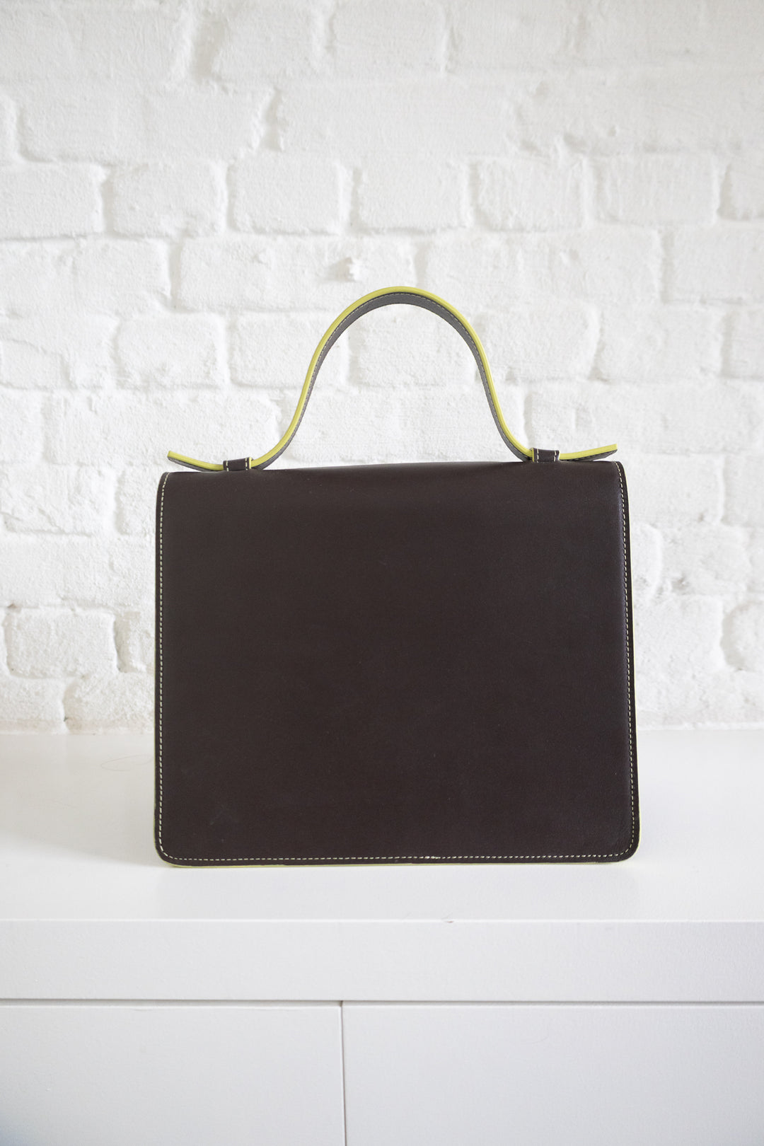 SS. Mini Briefcase Ebony Lime Stitched