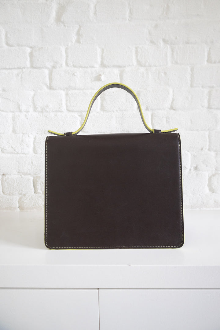 SS. Mini Briefcase Ebony Lime Stitched