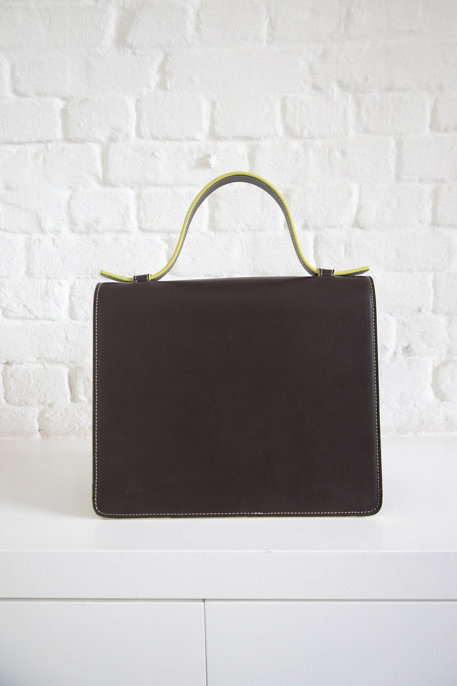 SS. Mini Briefcase Ebony Lime Stitched