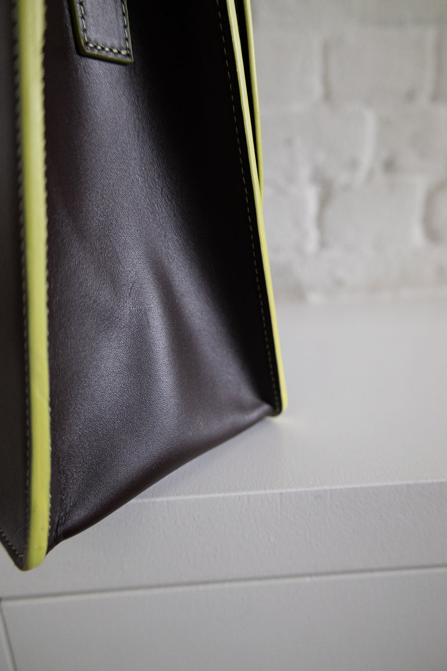 SS. Mini Briefcase Ebony Lime Stitched