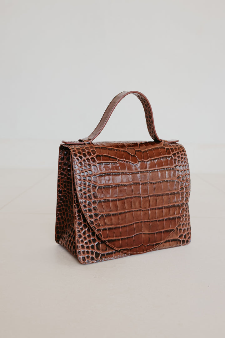 Mini Briefcase | Cacao Croco Glans