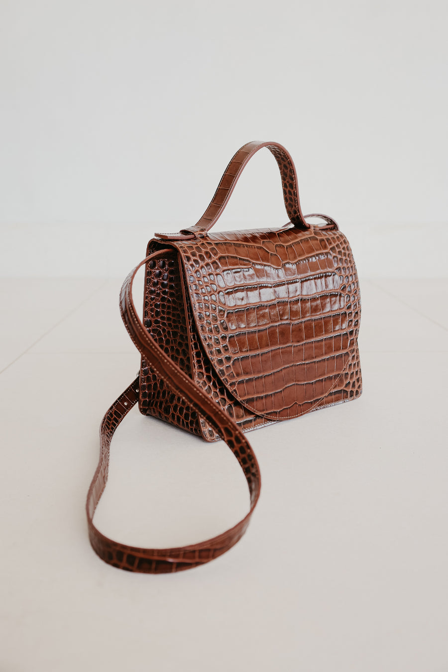 Mini Briefcase | Cacao Croco Glans