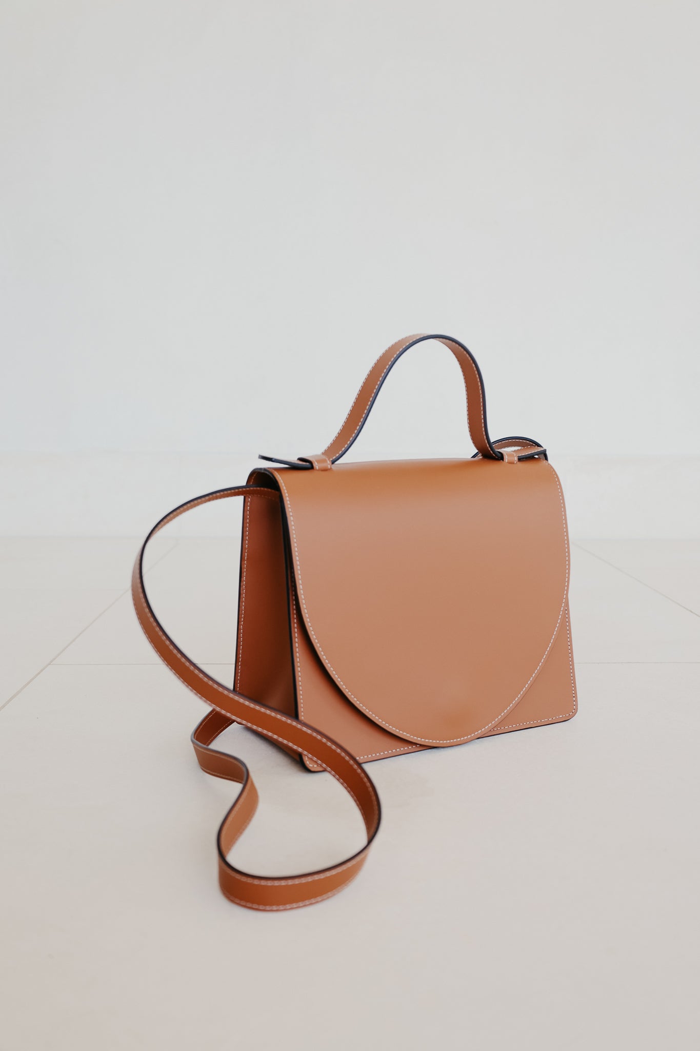 Mini Briefcase | Stitched Tricolor Cognac