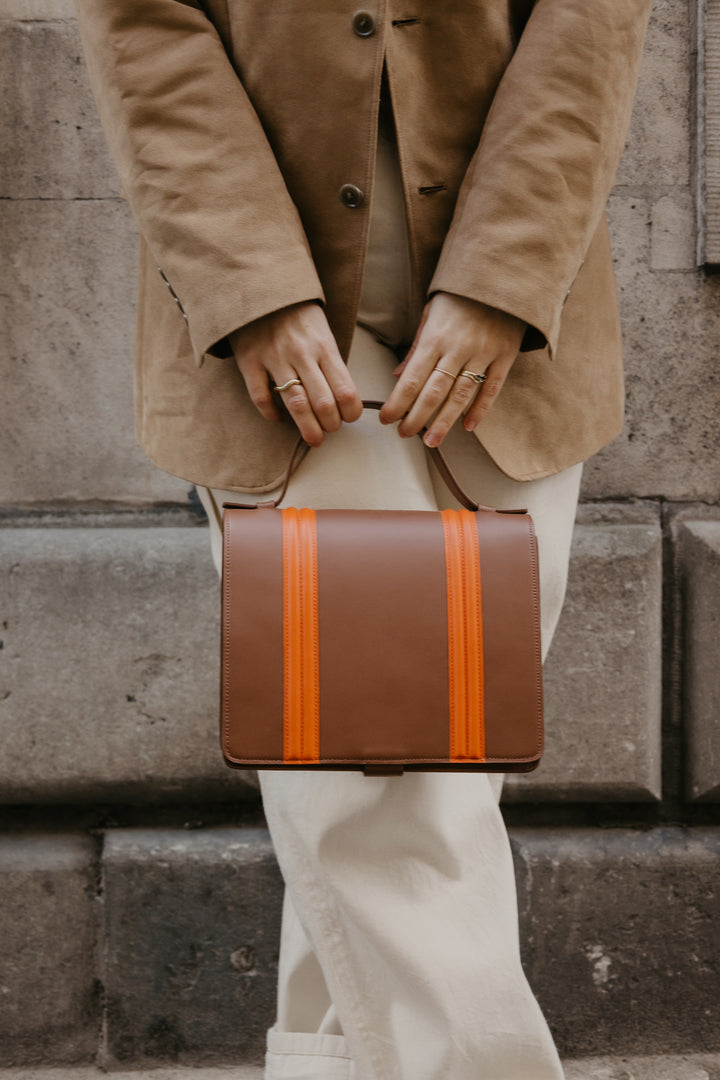 Mini Briefcase Doublé | Dark Cognac / Naranja