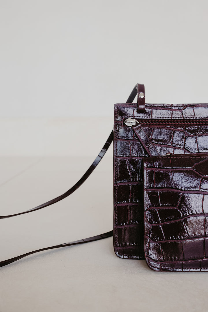 Double Pouch | Burgundy Croco