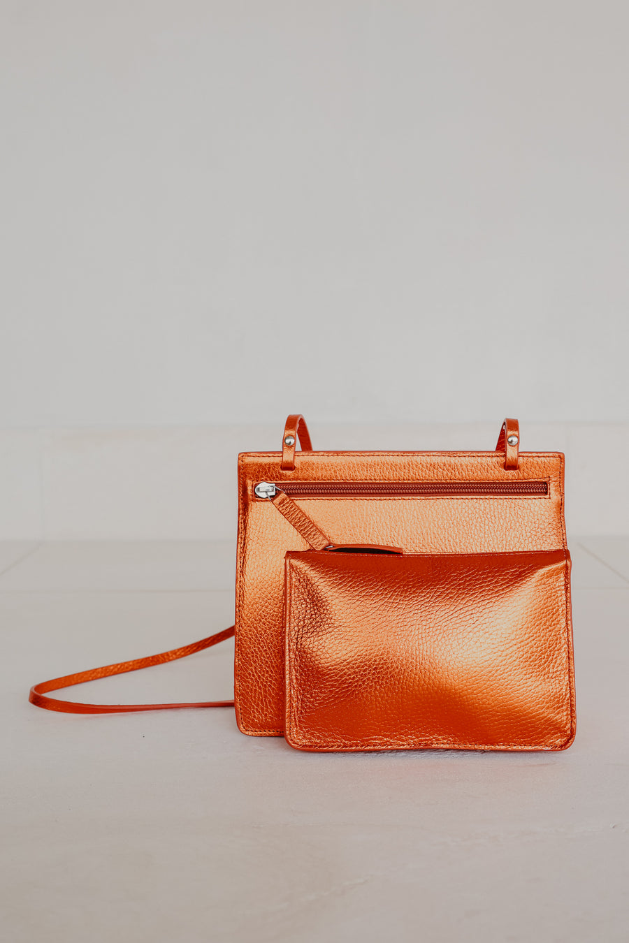 Double Pouch | Naranja Shimmer Structured