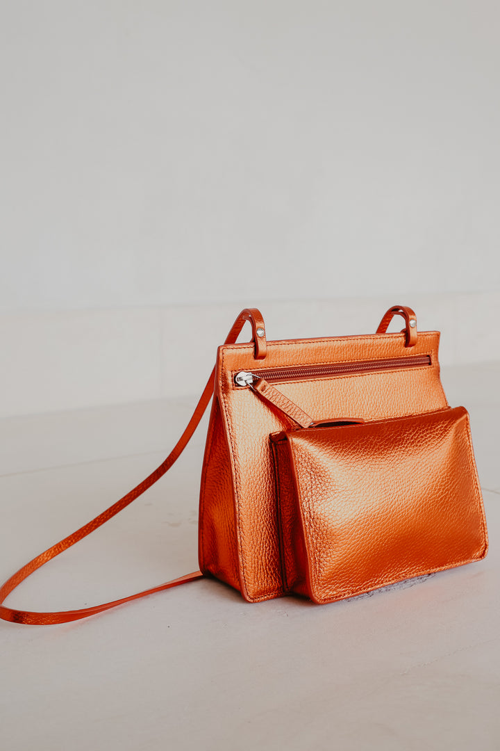 Double Pouch | Naranja Shimmer Structured