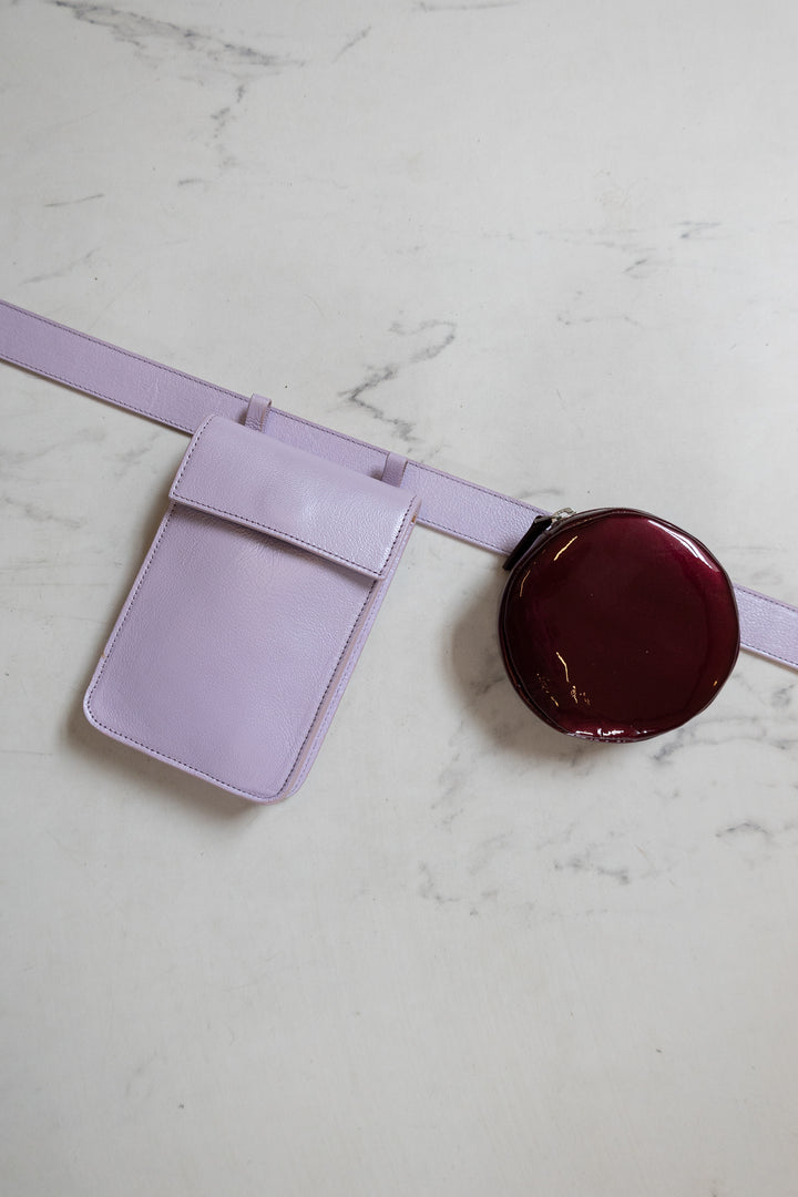 SS. Belt XL Lila Shimmer + Pastille Wine Laque + Rectangle Lila shimmer
