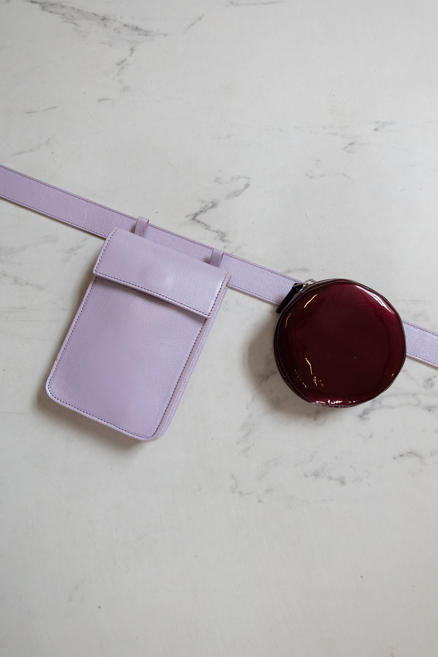 SS. Belt XL Lila Shimmer + Pastille Wine Laque + Rectangle Lila shimmer