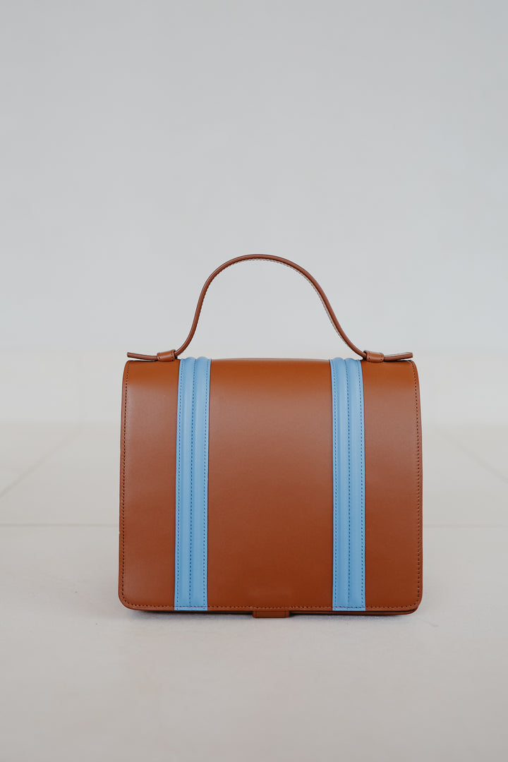 Mini Briefcase Doublé | Cognac / Bleu Ciel