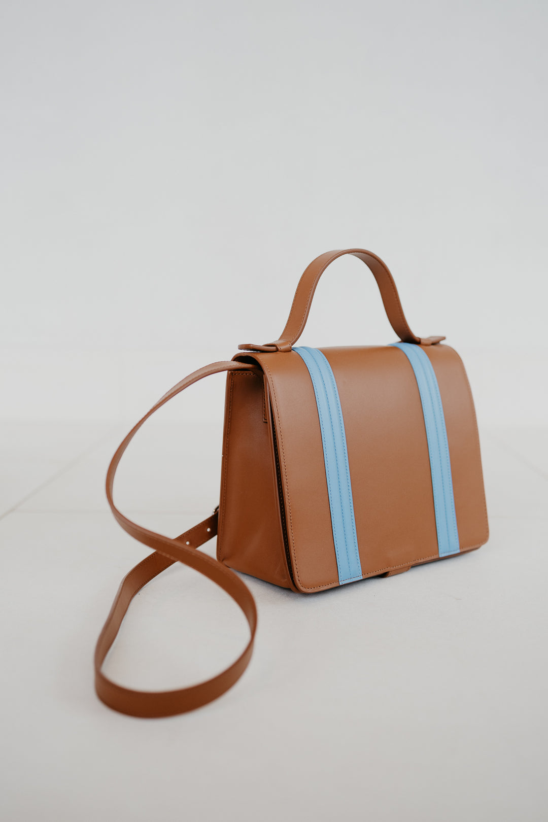 Mini Briefcase Doublé | Cognac / Bleu Ciel