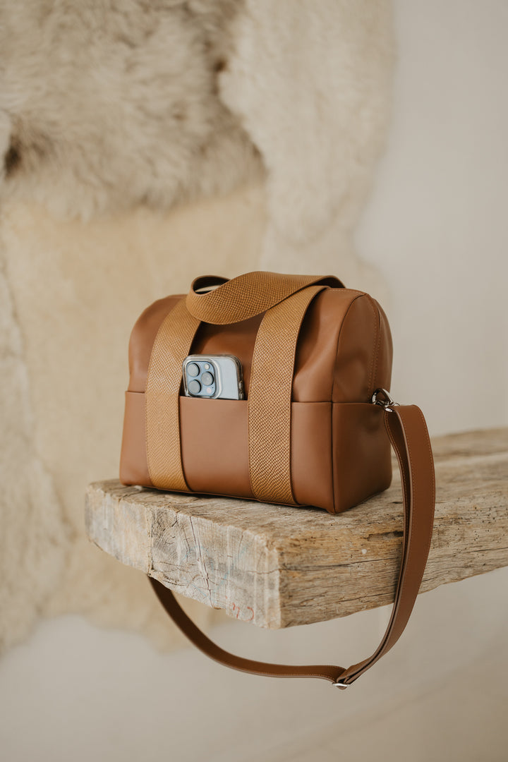 Mini Bowling Bag | Cognac Snake