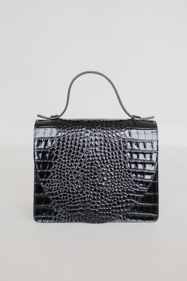 Mini Briefcase | Black Croco Glans