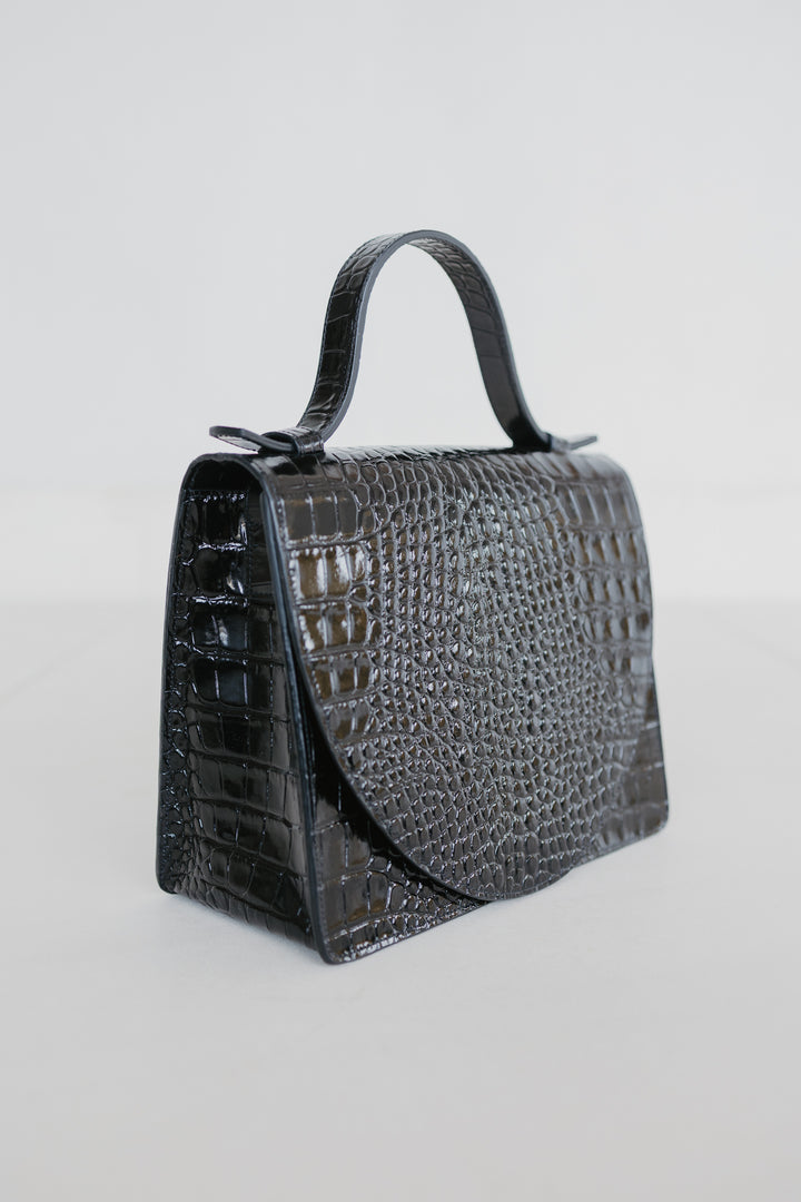 Mini Briefcase | Black Croco Glans